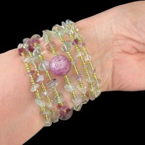 Multi layer Round amethyst beaded bracelet, handmade